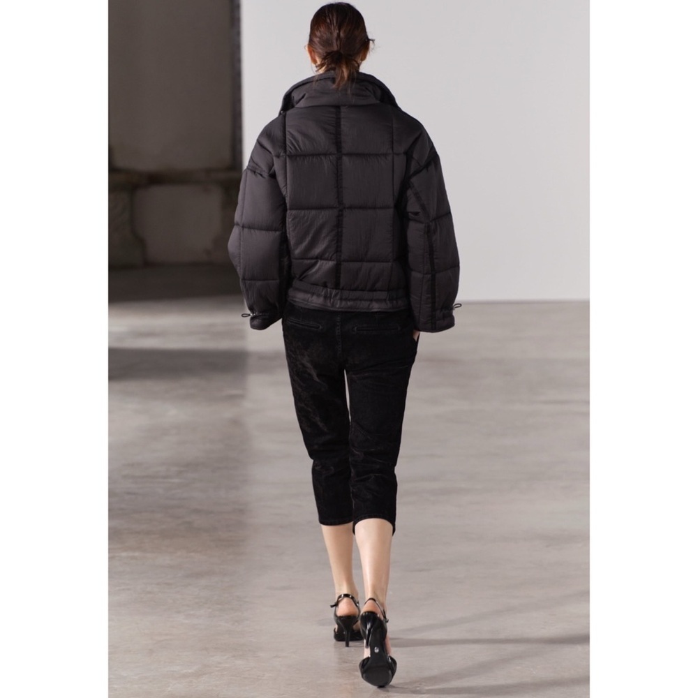 ZARA • Black Puffer Water Repellent Anorak ZW Collection Jacket Coat - Picture 7 of 12